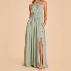 Small Birdy Grey sage chiffon dress. Kiko style.